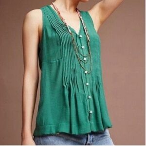 Anthropologie Maeve‎ Size XL Green Saona Pintuck Pleated Sleeveless